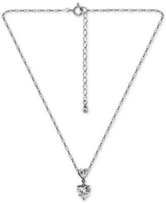 Cubic Zirconia Double Heart Pendant Necklace, 16" + 2" extender, Exclusively at Macy's