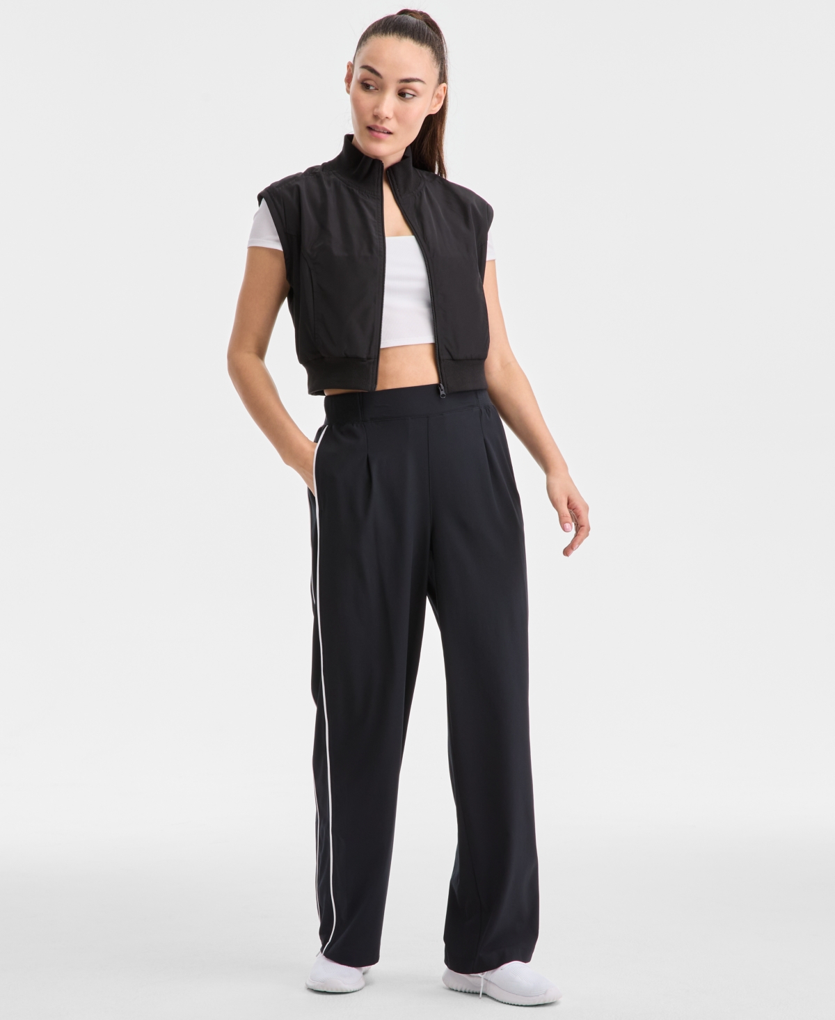 Ideology Women's Woven Elastic Waist Piped Pants, Exclusively at Macy's - Tofu