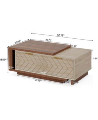 Extendable Coffee Table with 2 Storage Drawers, Dual-Tone Center Table with Sliding Tabletop