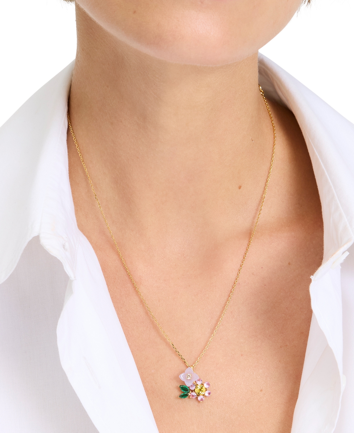 Kate Spade Bursting Blooms Gold-tone Crystal Pendant Necklace, 16" + 3" Extender In Multi