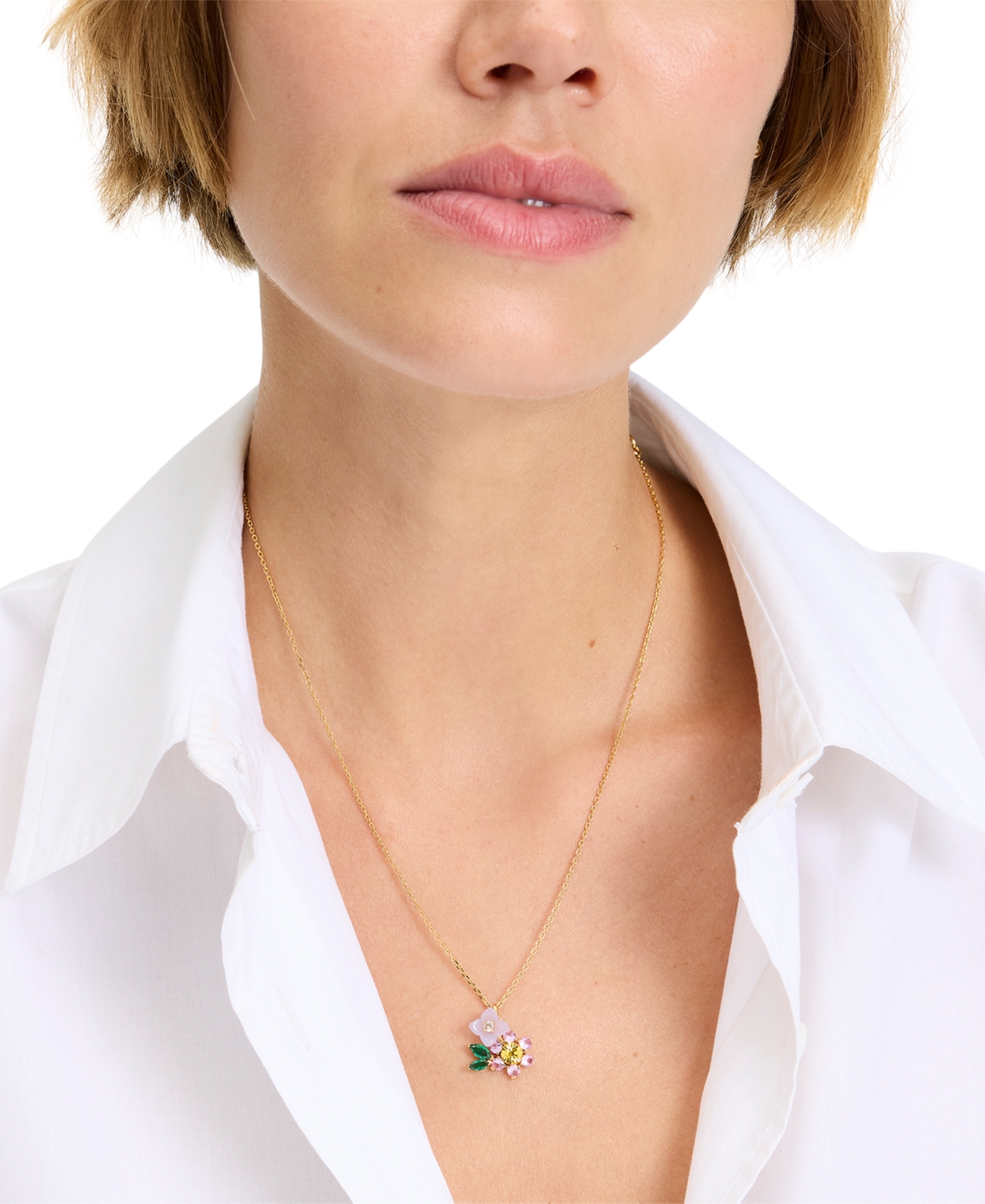 Kate Spade Bursting Blooms Gold-tone Crystal Pendant Necklace, 16" + 3" Extender In Multi