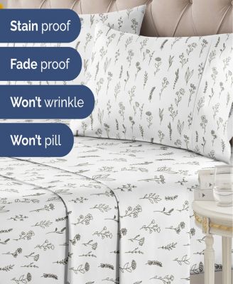 4 Piece Microfiber Floral Sheet Set - Queen