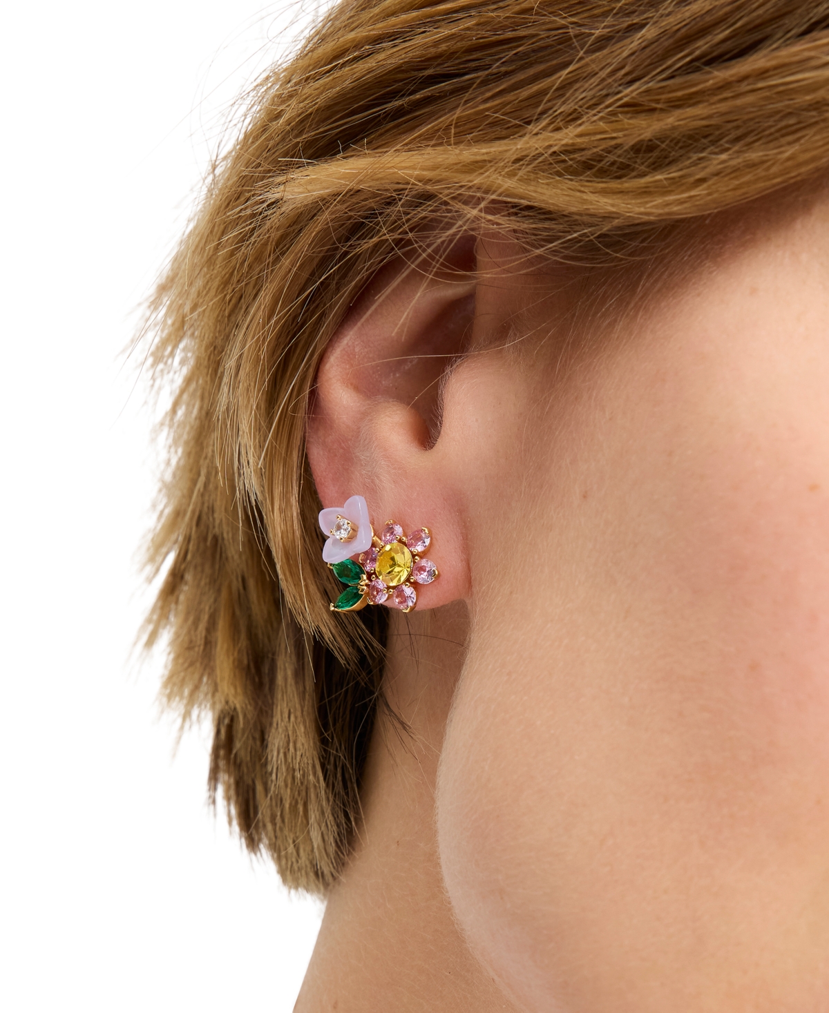 KATE SPADE GOLD-TONE MIXED STONE FLOWER CLUSTER STUD EARRINGS 