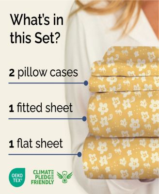 4 Piece Microfiber Floral Sheet Set - King