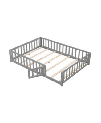 Montessori Bed Frame with Full-length Guardrails Safety Door and Latch