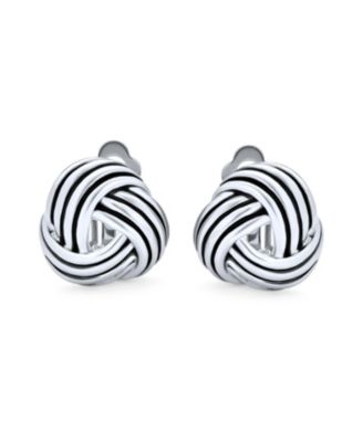 Rope Cable Twist Love Knot Clip-On Earrings Black Oxidized Silver For Non-Pierced Ears