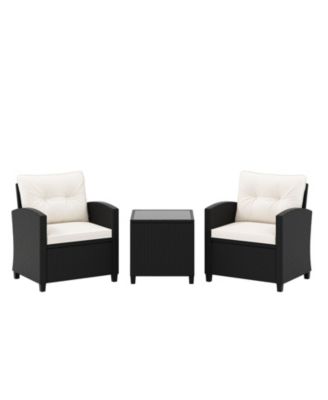 Outdoor Conversation Set 3 Piece with Glass Top Coffee Table