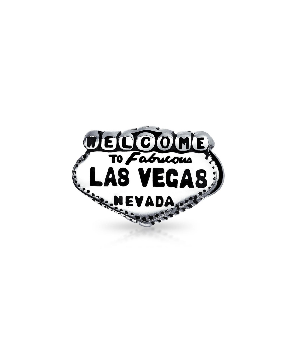 Bling Jewelry Welcome to Las Vegas Charm Bead Sterling Silver European Bracelet - Silver black