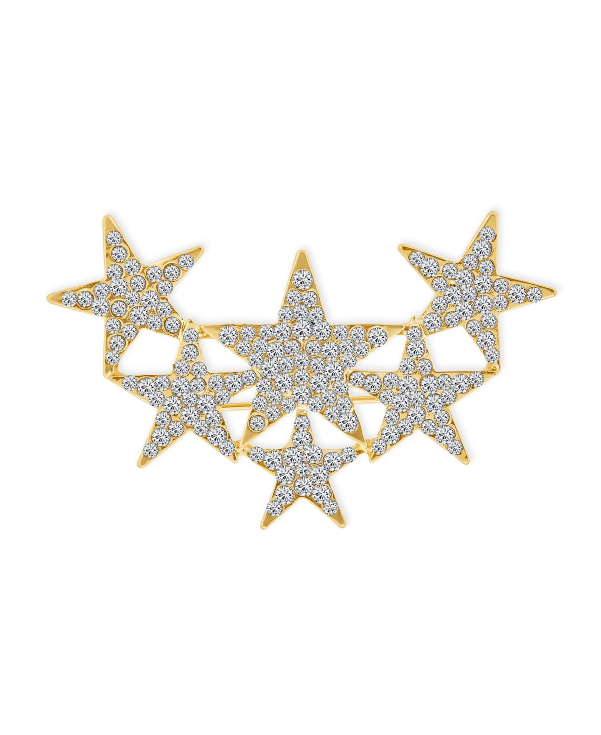 Large Statement Celestial Patriotic Usa Rock Star Crystal Stars Brooch Pin - Gold