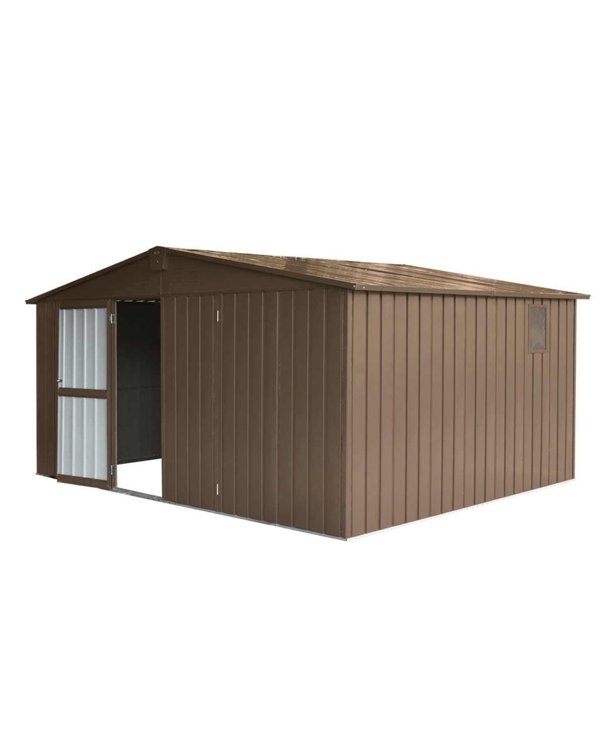 Backyard Storage Shed 11' x 12.5' with Galvanized Steel Frame & Windows - Brown