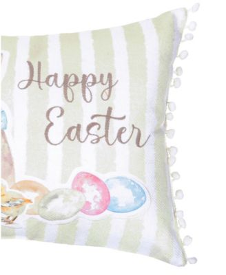 Spring "Happy Easter" Bunny Rabbit Eggs Duckling Chicks Accent Pillow, 13" x 18"
