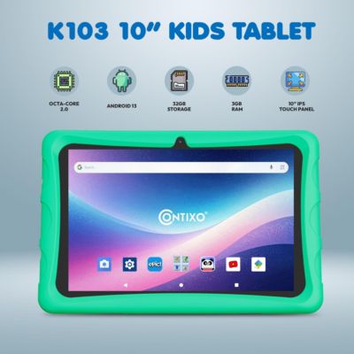 K103 10 in. Kids Tablet Android 13, 32GB with Epic! and Lingokids, includes Kid-Proof Case with Kickstand