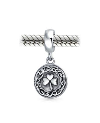 Round Disc Good Luck Celtic Knot Irish Clover Dangle Charm Bead Sterling Silver