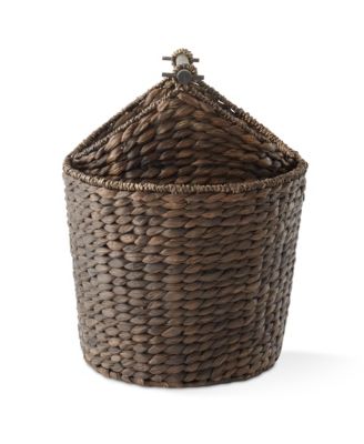 Toilet Paper Magazine Storage Basket with Roll Holder, Natural - Woven Water Hyacinth Wicker Bathroom Storage Bin