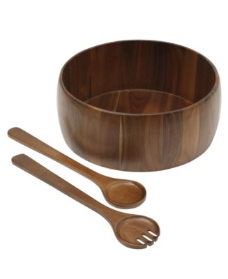 Gibson Home Laurelton 3 Piece Large 13" Acacia Wood Salad Serving Bowl Set w/ 2 Serving Tools - Macy's