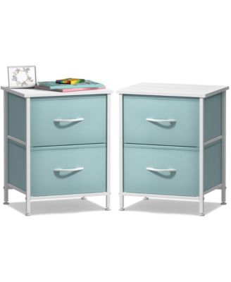 2 Pack Nightstand with 2 Drawers - Steel Frame, Wood Top & Easy Pull Fabric Bins