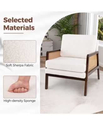 Mid Century Modern Accent Chair with Rattan Arms and Cushion