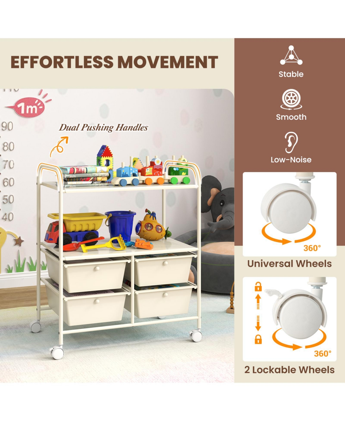 4 Drawers Shelves Rolling Storage Cart Rack