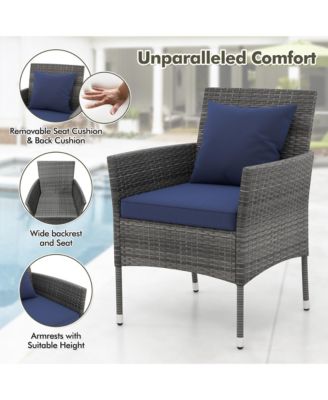 3-Piece Patio Furniture Set PE Wicker Conversation Bistro Set w/ A Tempered Glass Table