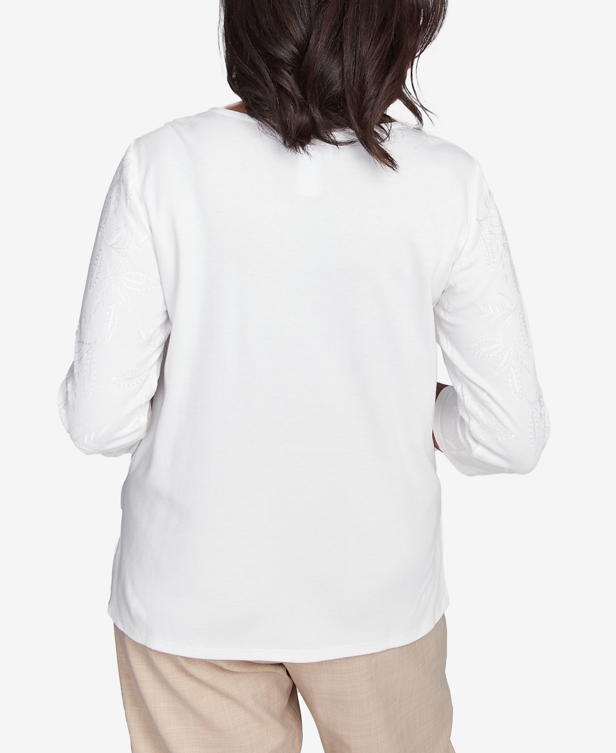 Alfred Dunner Women's Catalina Island Romantic Embroidered Floral Top In Brown