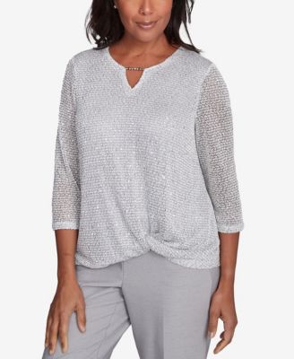 Women's Estate of Mind Sequin Beaded Split Neck Top