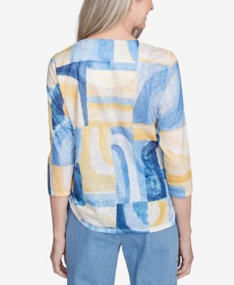Women's Flower Power Watercolor Patchwork Geometric Top