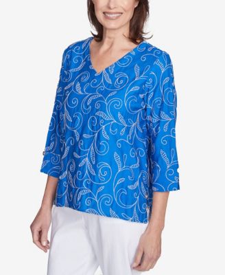 Women's Parrot Cay Scroll Embroidered Cuff Sleeve Top