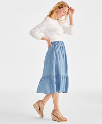 Style & Co Chambray Midi Tiered Skirt, Exclusively at Macy's