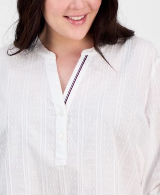 Plus Size Cotton Metallic Clip-Dot Popover Tunic, Exclusively at Macy's 