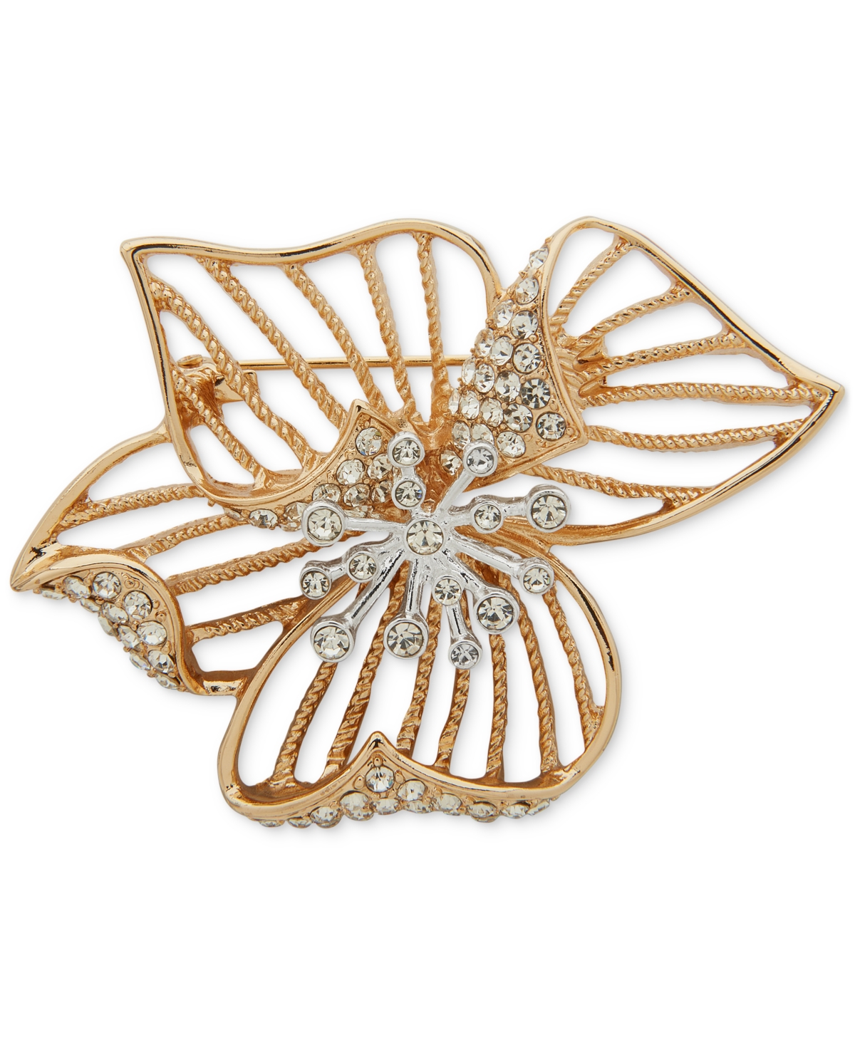 Two-Tone Crystal Multi-Folded Flower Pin - Crystal/Silver