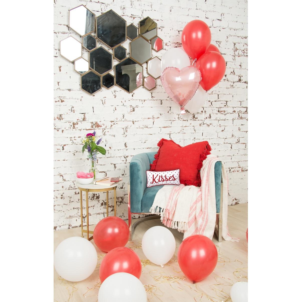 6" x 12" Valentine's Day Kisses Dot Small/Petite Embroidered Red Accent Throw Pillow