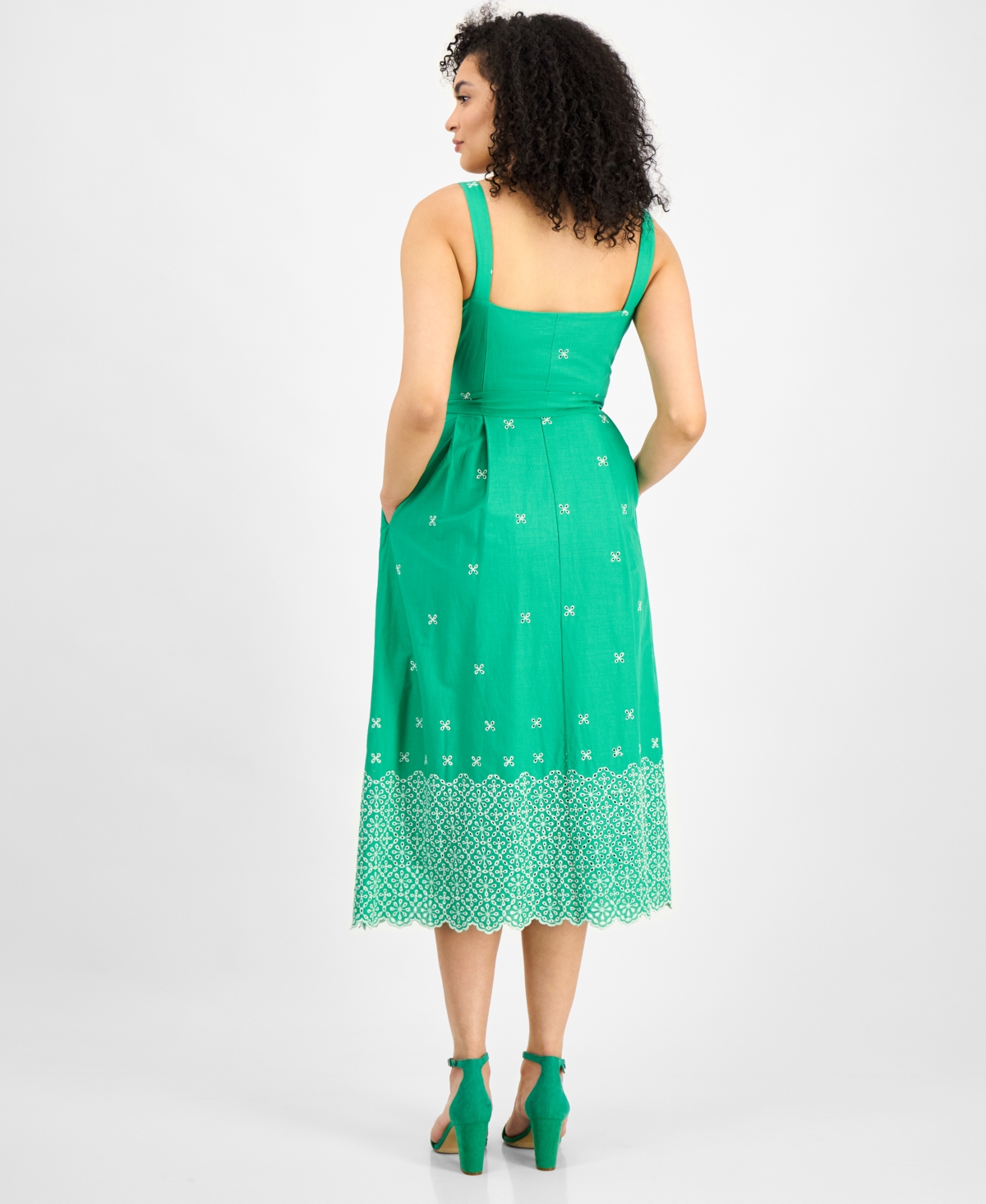 Julia Jordan Embroidered Cotton Midi Sundress In Green