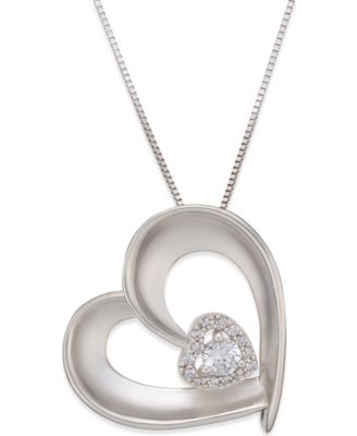 Macy's - Diamond Satin Heart Pendant Necklace (1/5 ct. t.w.) in Sterling Silver