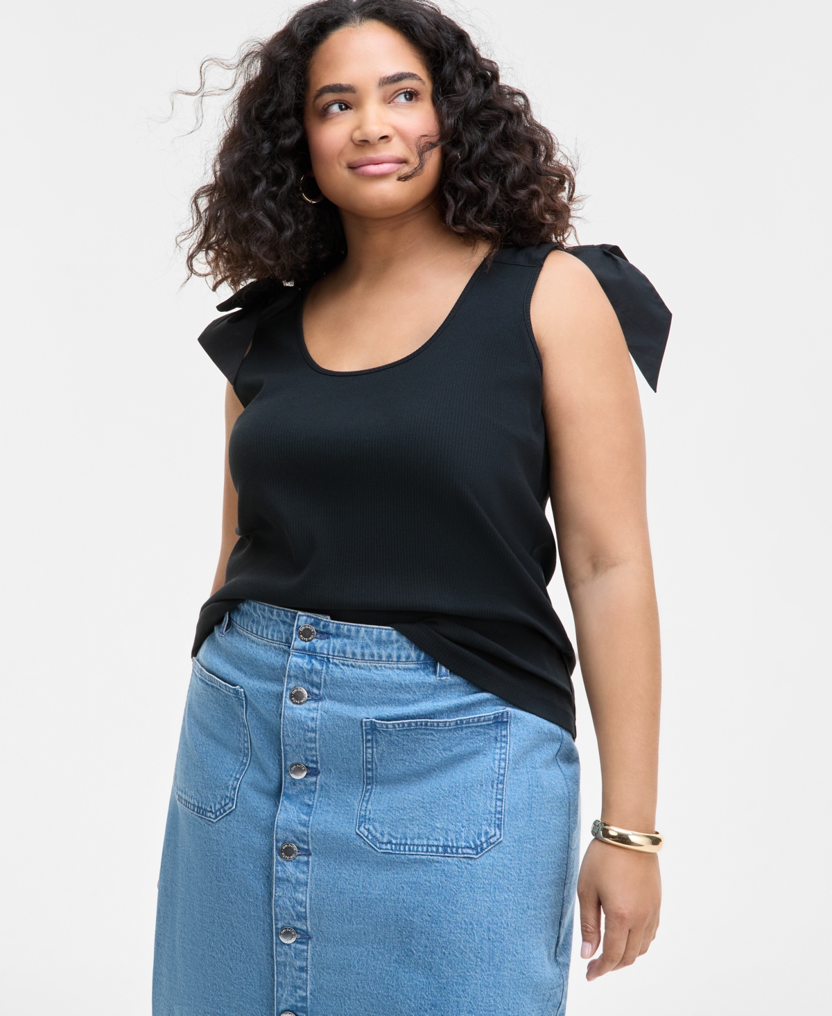 Trendy Plus Size Bow-Shoulder Tank Top, Exclusively at Macy's - Bright White