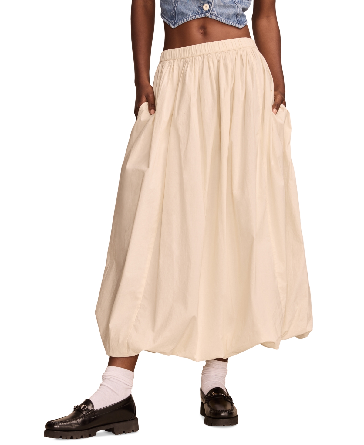 Shop Lucky Brand Women's Cotton Bubble-hem Maxi Skirt In Whisper White