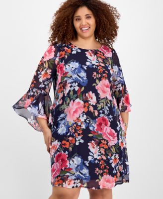 Plus Size Printed Round-Neck Sheath Dress