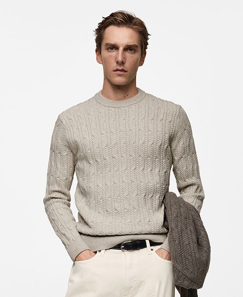 alfani MANGO Men's Slim-Fit Braided Knit Sweater Men's Fashion & Accessories