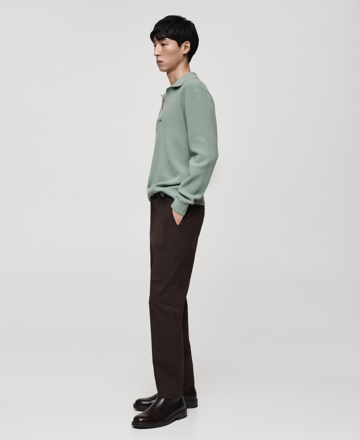 Mango Men's Slim-fit Knit Wool-blend Polo Sweater In Aqua Green