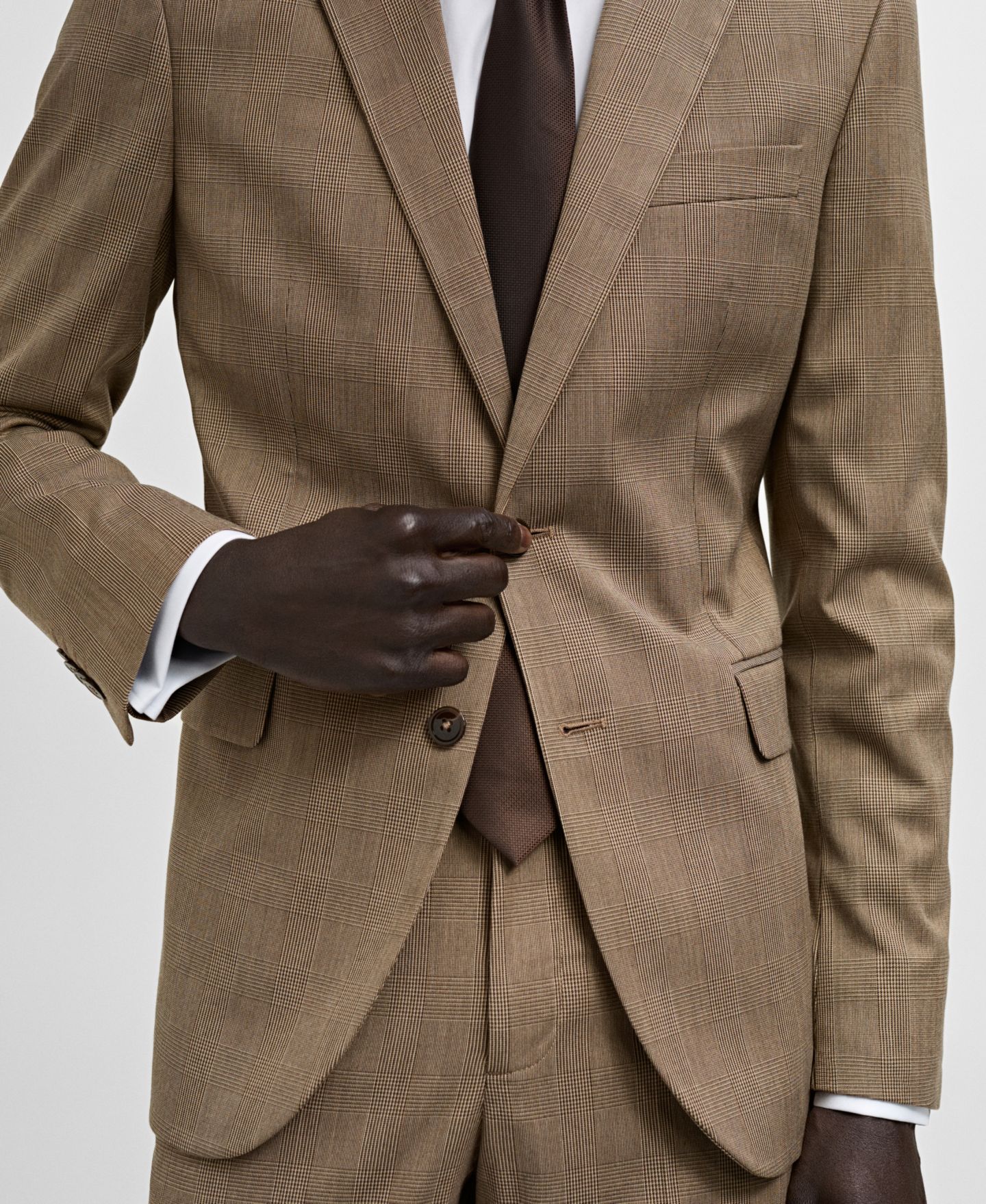 Мужской пиджак MANGO Prince Of Wales Slim-Fit Suit Blazer, цвет: Средний коричневый — фото 5