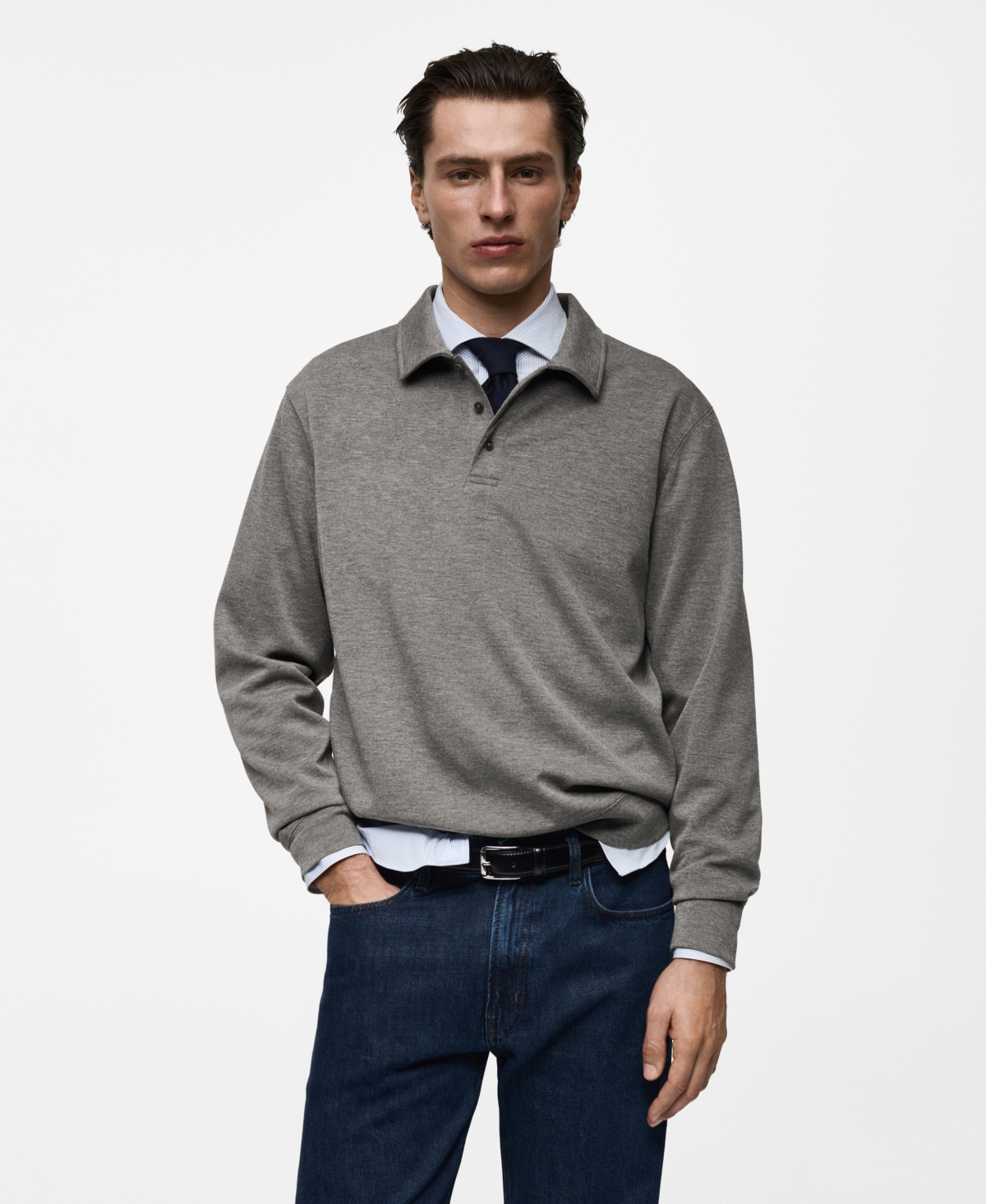 Men's Regular-Fit Polo-Collar Pullover - Charcoal