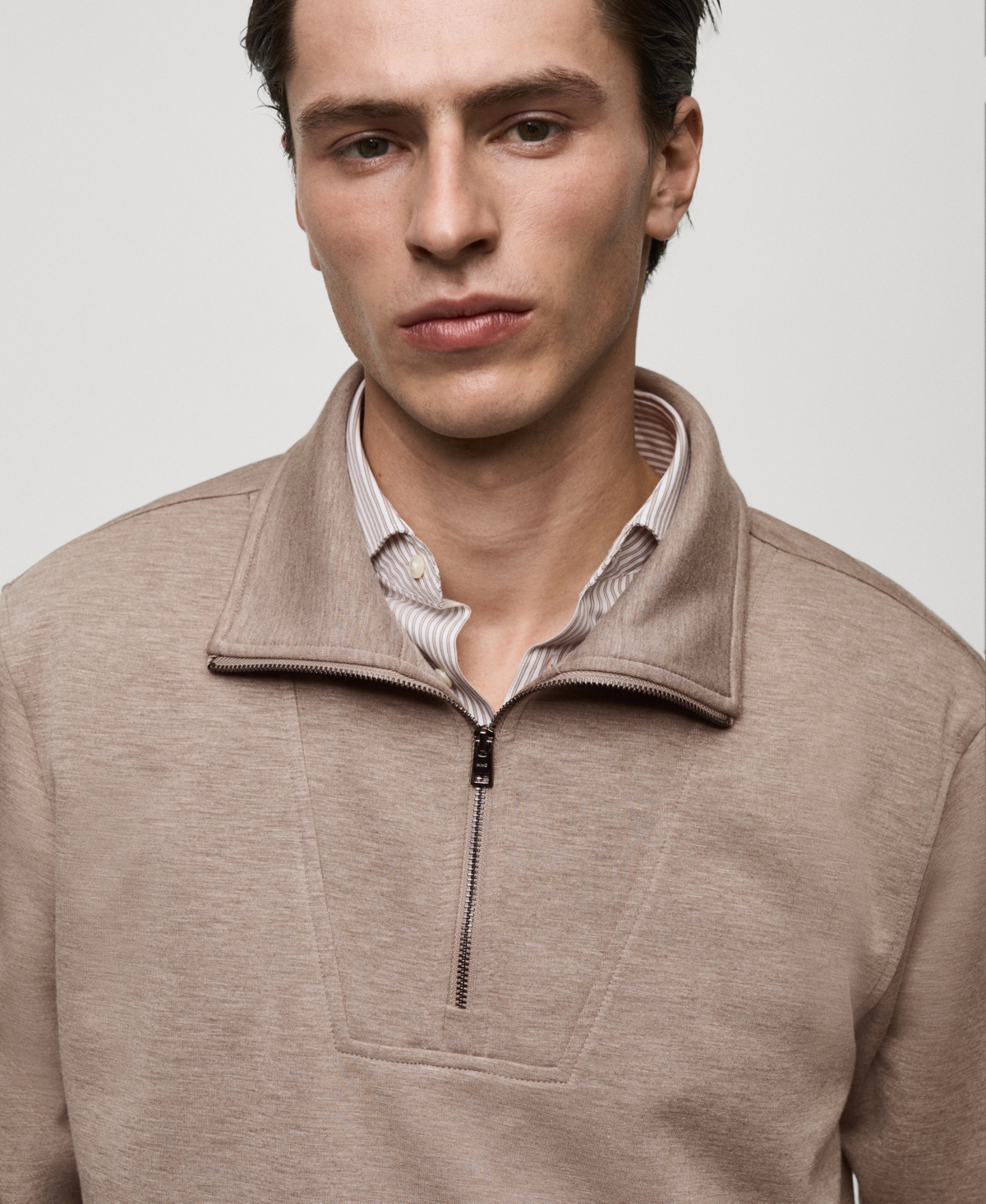 Mango Men's Funnel-neck Quarter-zip Sweatshirt In Mink Gray