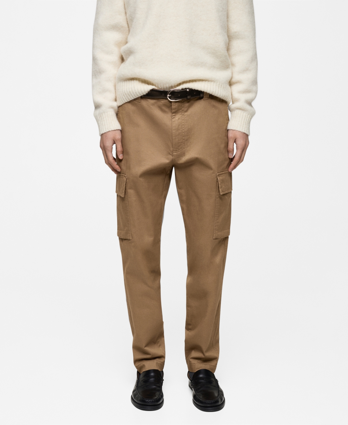 Mango Regular Fit Flat Front Twill Cargo Pants In Medium Brown
