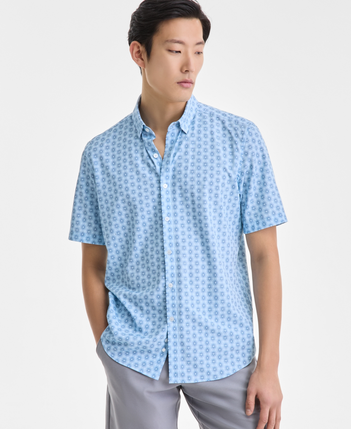 Men's Kaleidoscope Short Sleeve Geo Print Button-Front Performance Shirt, Exclusively at Macy's - Crystaline