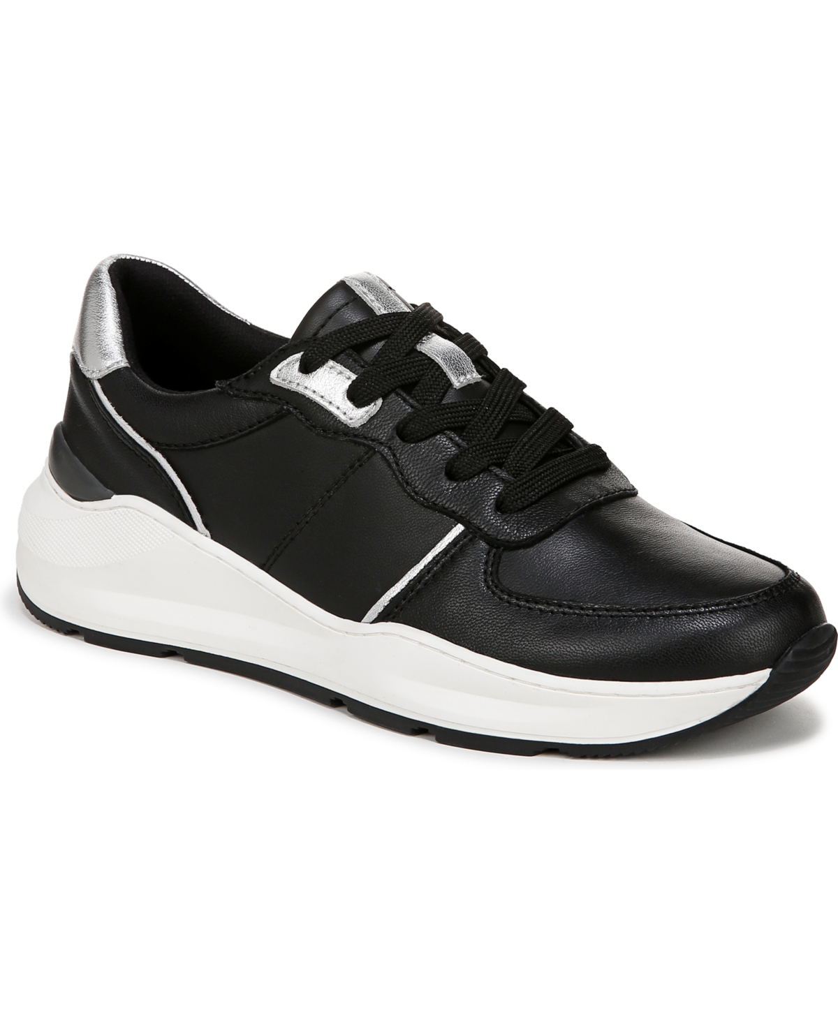 Naturalizer Women's Blossom Round Toe Lace Up Wedge Sneakers In Black Leather
