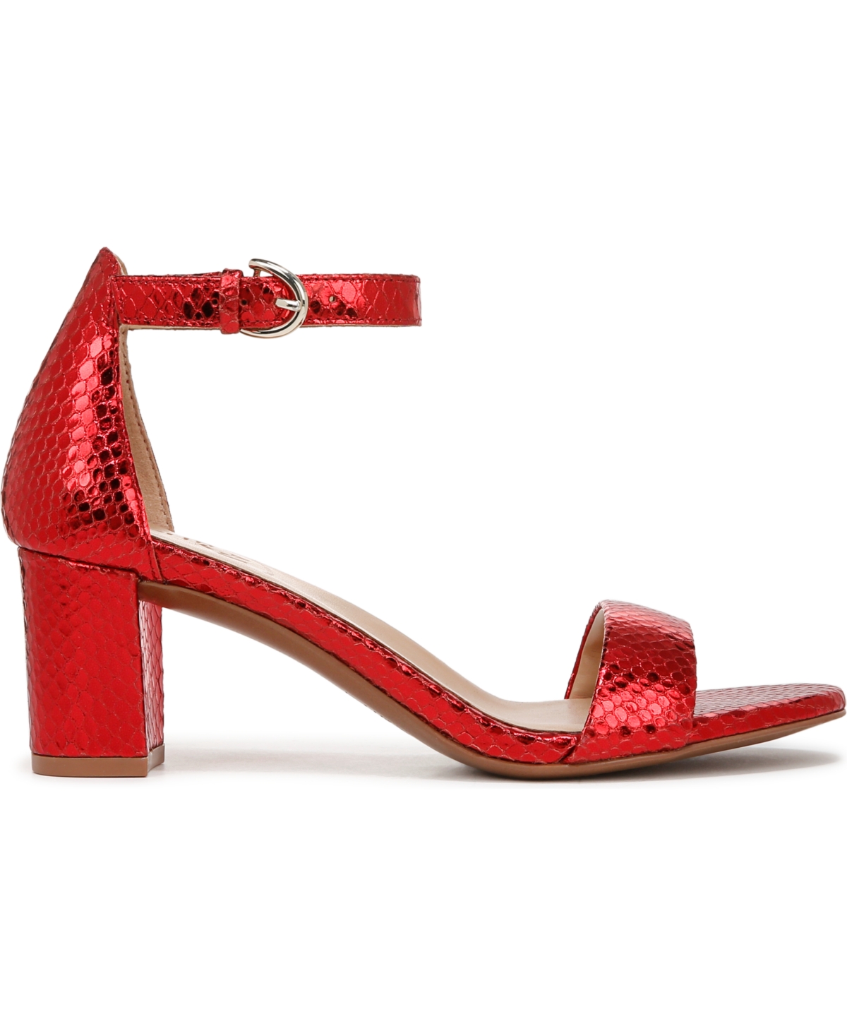 Naturalizer Bristol Block Heel Ankle Strap Sandal In Red Metallic Snake Embossed Leather