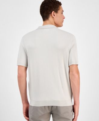 Men's Short Sleeve Quarter-Zip Colorblocked Textured Polo Sweater, Exclusively at Macy's