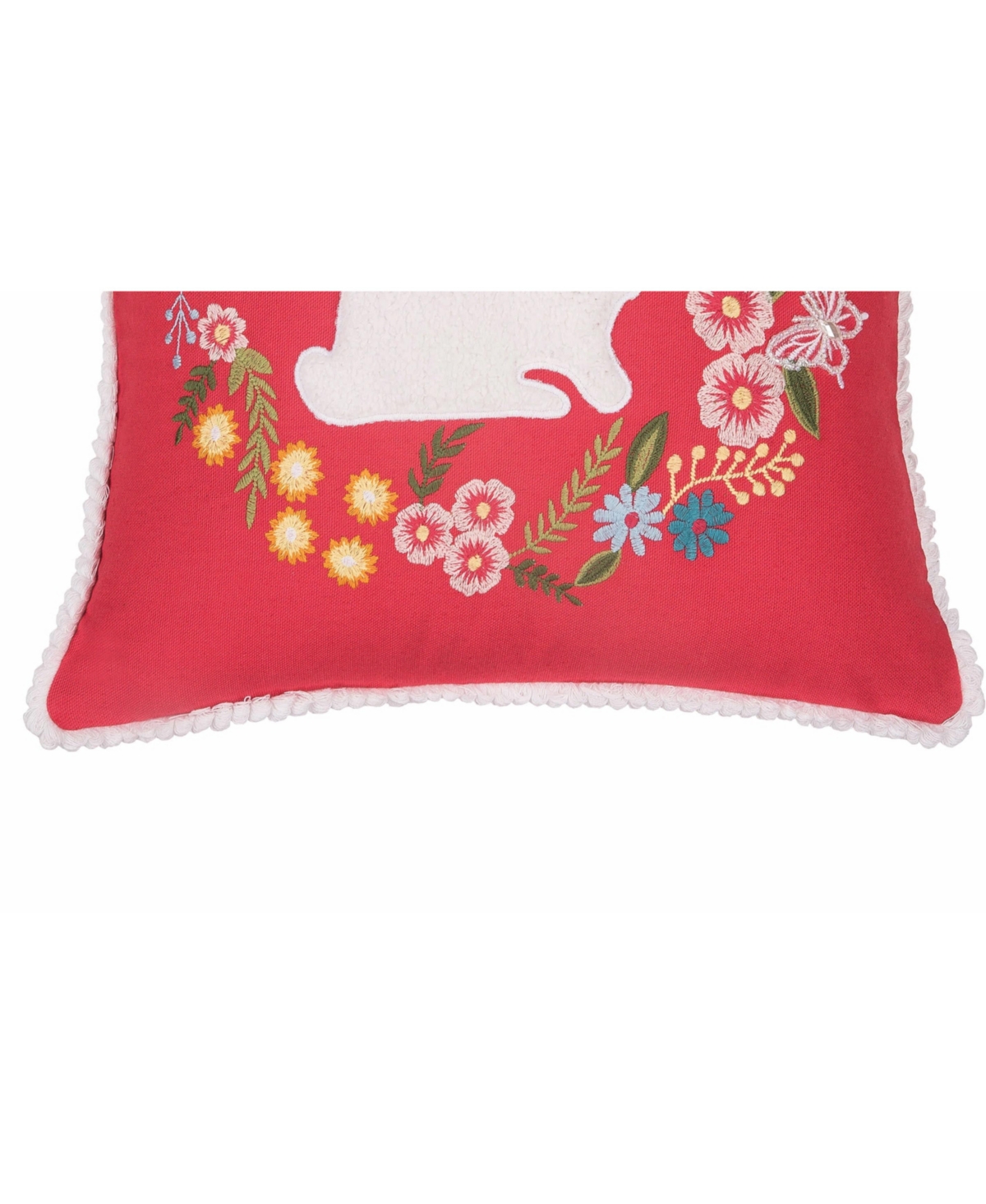 16" x 16" Spring Easter Bunny Silhouette & Wreath Embroidered Applique Accent Throw Pillow