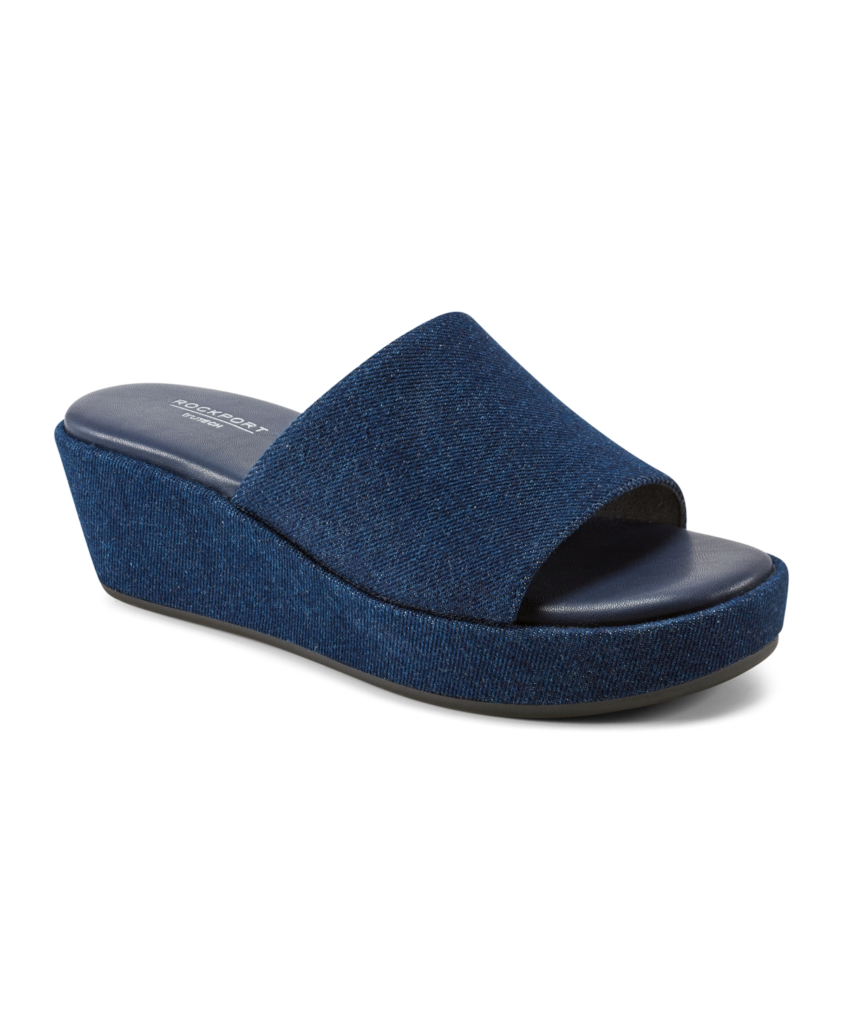 Shop Rockport Women's Aubriella Slide Slip-on Wedge Sandals In Dark Blue Denim