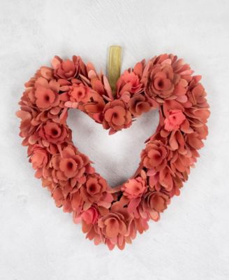 14" Salmon Valentine's Day Wooden Floral Heart Wreath