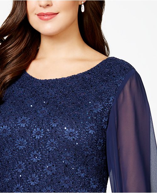 connected plus size sequined lace gown